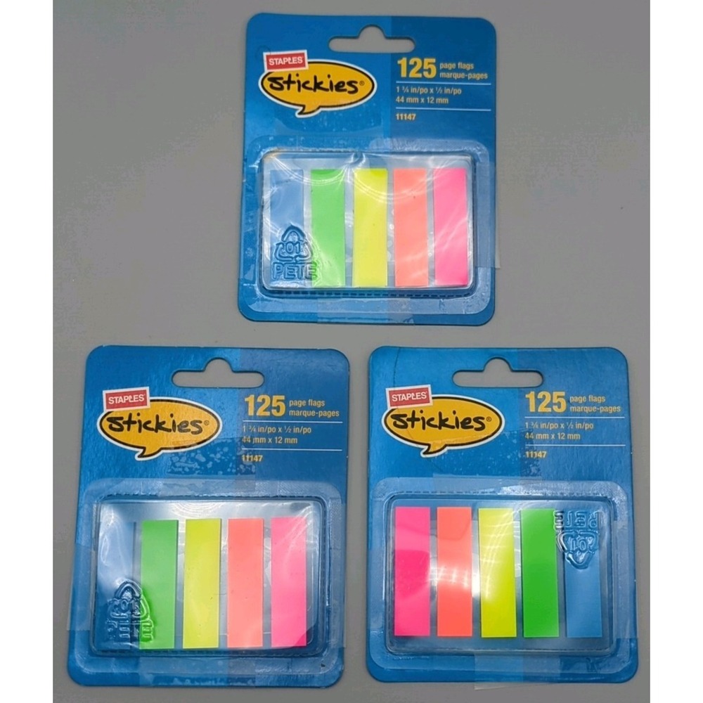 Staples Stickies Tabs Flag Page Marker 5 Neon ColorsBible Planner Annotate 375ea